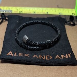 Alex and Ani Black Braided Leather Wrap Bracelet with Silver Accents